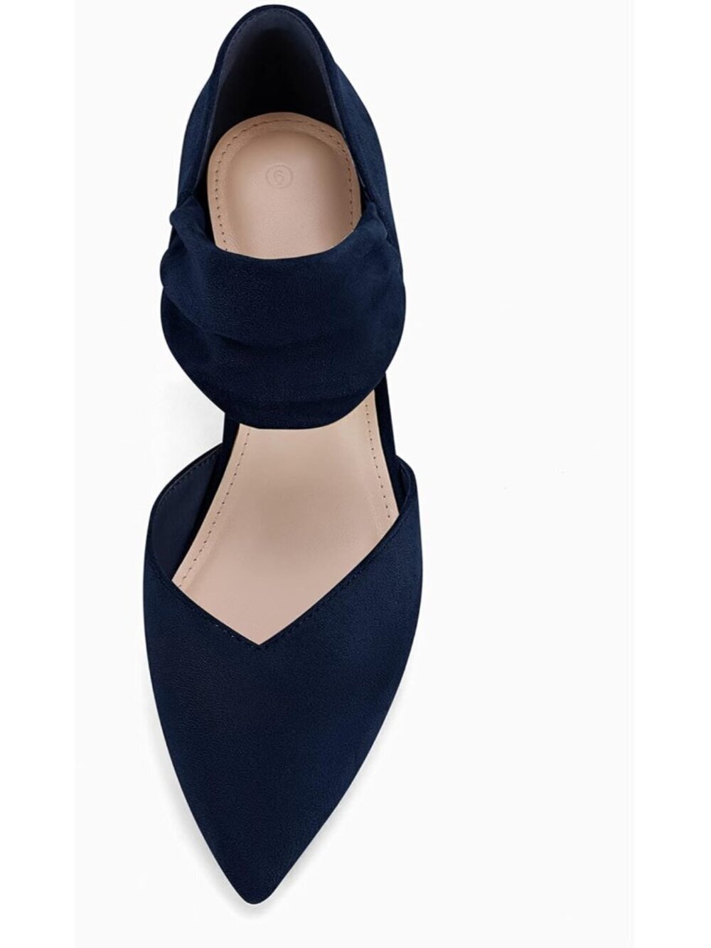Women's Navy Low Kitten Heel Dress Shoes Pointed Toe Slip on Ankle Strap